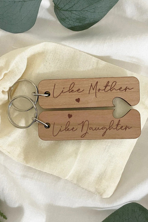 Engraved Wooden Puzzle Heart Matching Key Ring