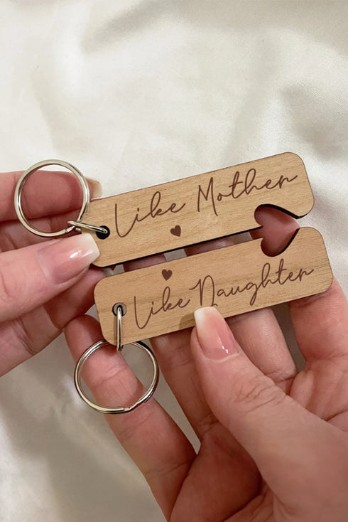 Engraved Wooden Puzzle Heart Matching Key Ring