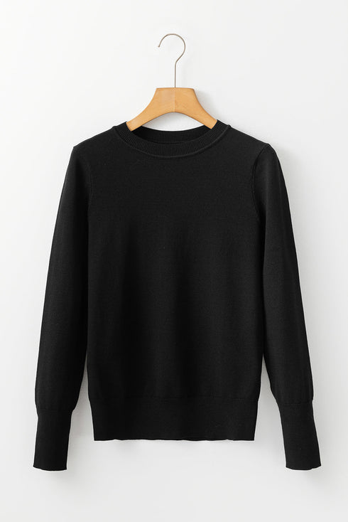 Essential Crew Neck Long Sleeve Fitted Fine Knit Sweater
