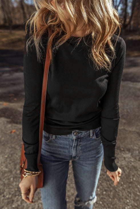Essential Crew Neck Long Sleeve Fitted Fine Knit Sweater