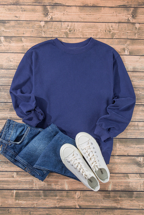 Essential Relaxed Fit Ribbed Trim Pullover Sweatshirt