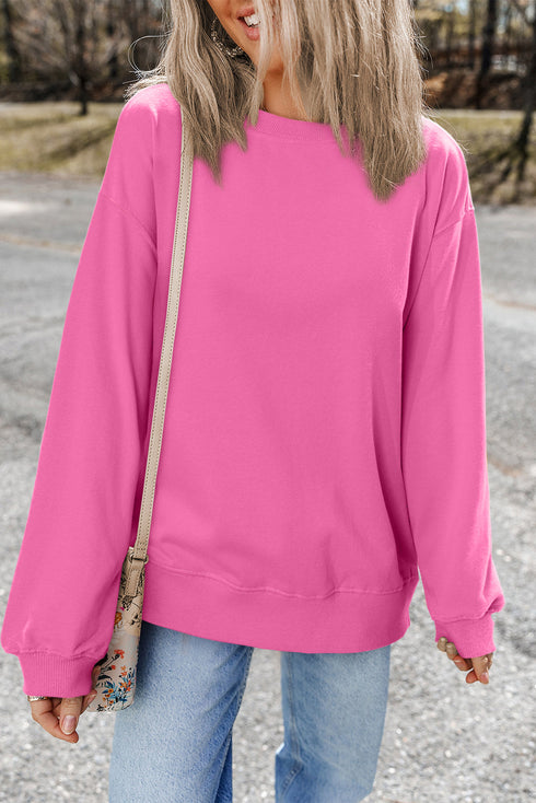 Essential Relaxed Fit Ribbed Trim Pullover Sweatshirt