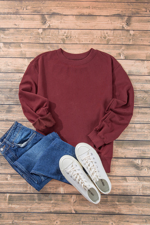 Essential Relaxed Fit Ribbed Trim Pullover Sweatshirt
