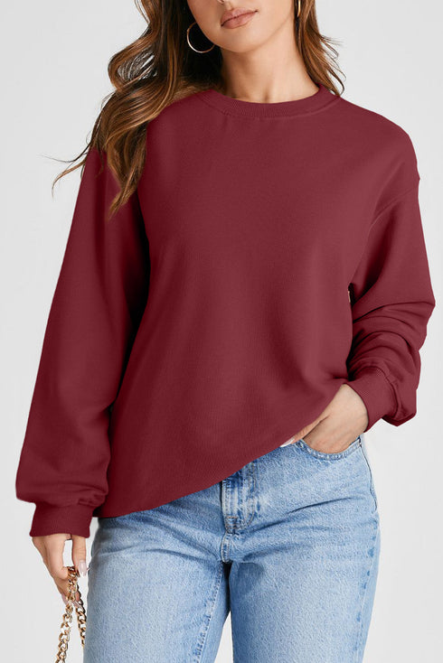 Essential Relaxed Fit Ribbed Trim Pullover Sweatshirt