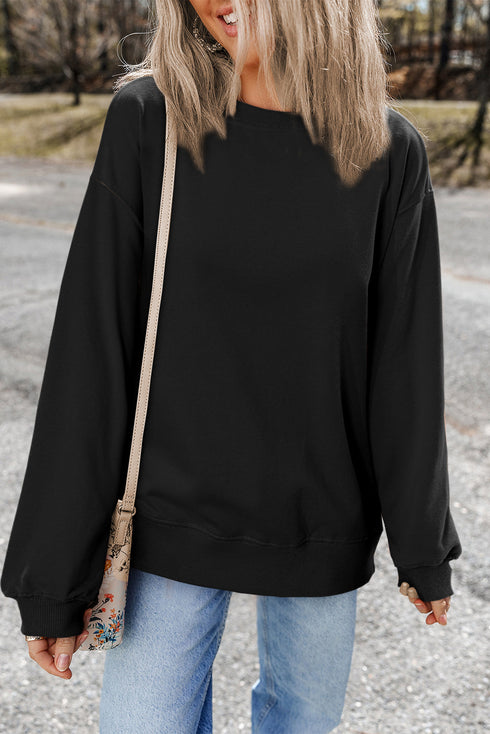 Essential Relaxed Fit Ribbed Trim Pullover Sweatshirt