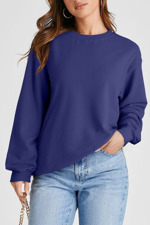 Essential Relaxed Fit Ribbed Trim Pullover Sweatshirt