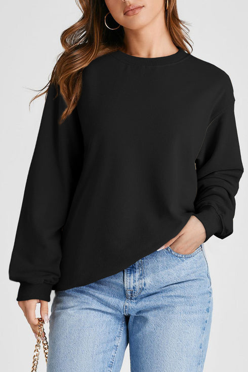 Essential Relaxed Fit Ribbed Trim Pullover Sweatshirt