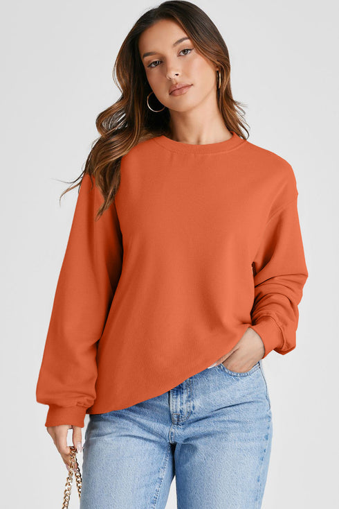 Essential Relaxed Fit Ribbed Trim Pullover Sweatshirt