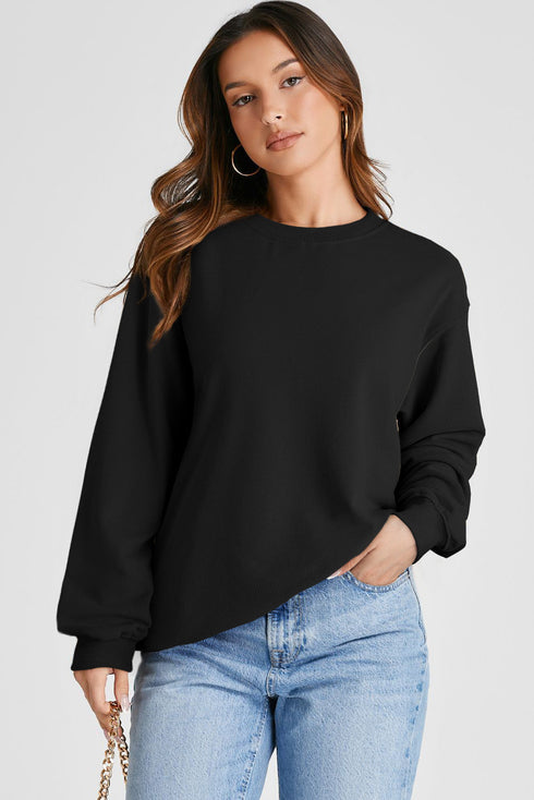 Essential Relaxed Fit Ribbed Trim Pullover Sweatshirt