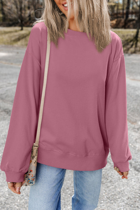 Essential Relaxed Fit Ribbed Trim Pullover Sweatshirt