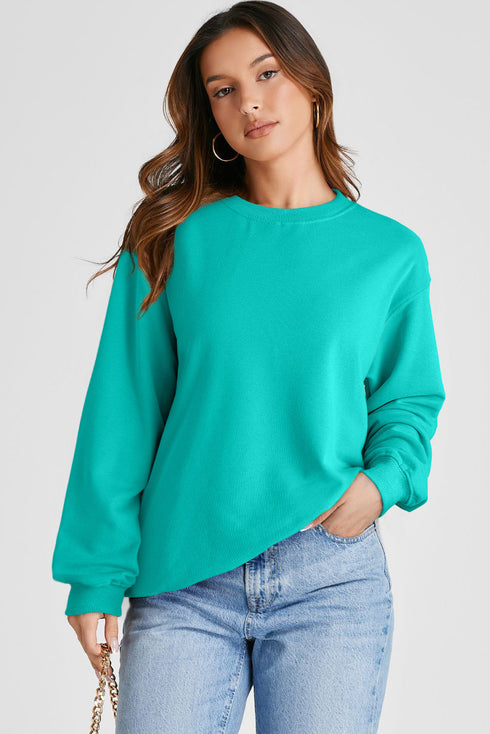 Essential Relaxed Fit Ribbed Trim Pullover Sweatshirt