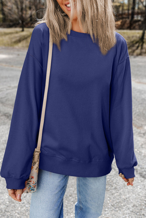 Essential Relaxed Fit Ribbed Trim Pullover Sweatshirt