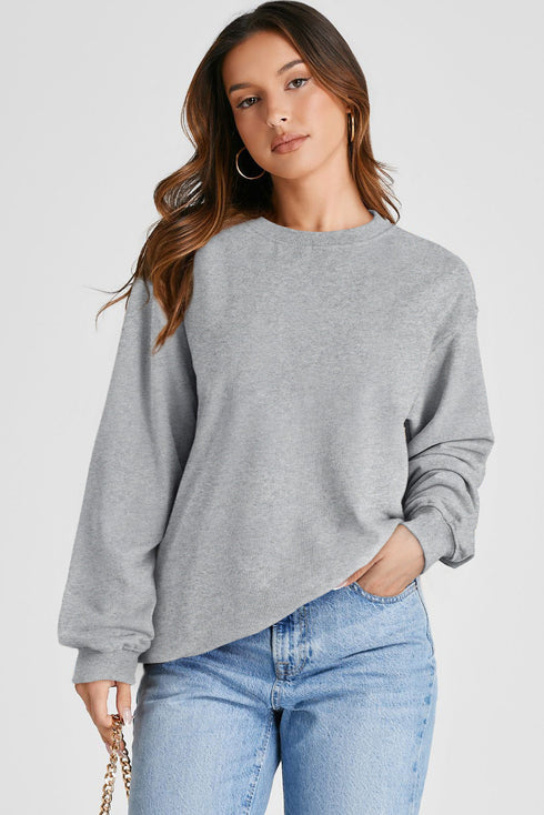 Essential Relaxed Fit Ribbed Trim Pullover Sweatshirt