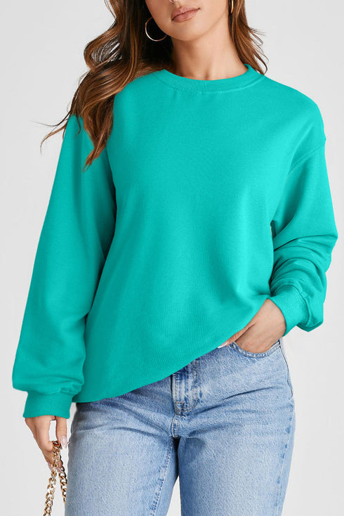 Essential Relaxed Fit Ribbed Trim Pullover Sweatshirt