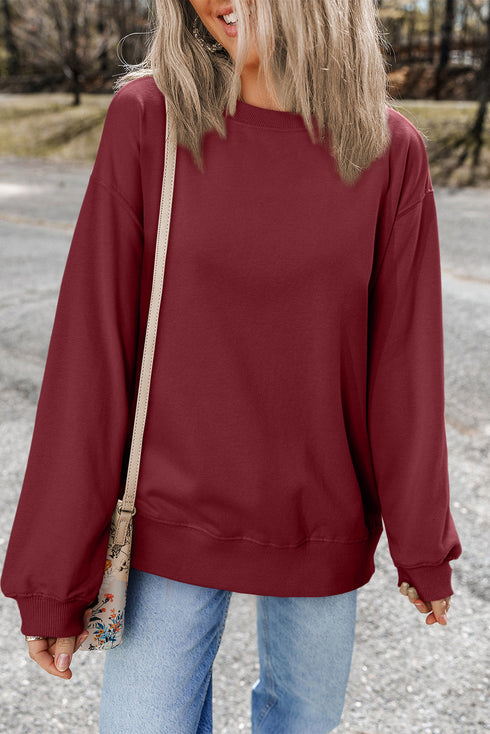 Essential Relaxed Fit Ribbed Trim Pullover Sweatshirt