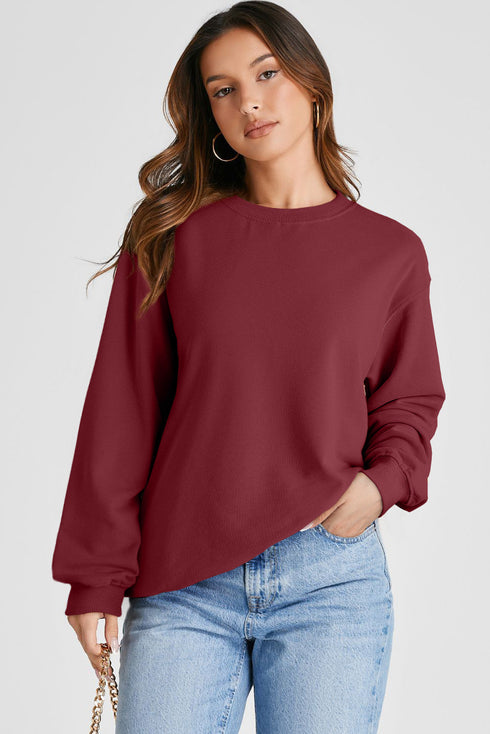 Essential Relaxed Fit Ribbed Trim Pullover Sweatshirt