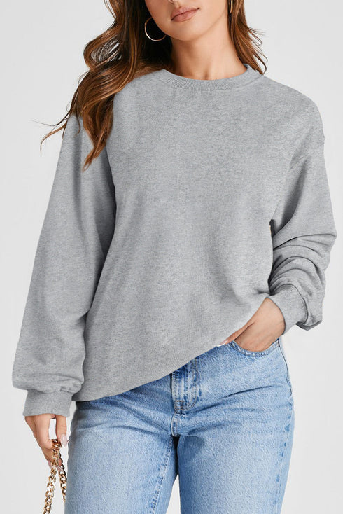Essential Relaxed Fit Ribbed Trim Pullover Sweatshirt