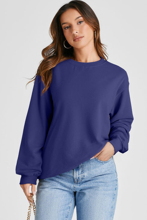Essential Relaxed Fit Ribbed Trim Pullover Sweatshirt
