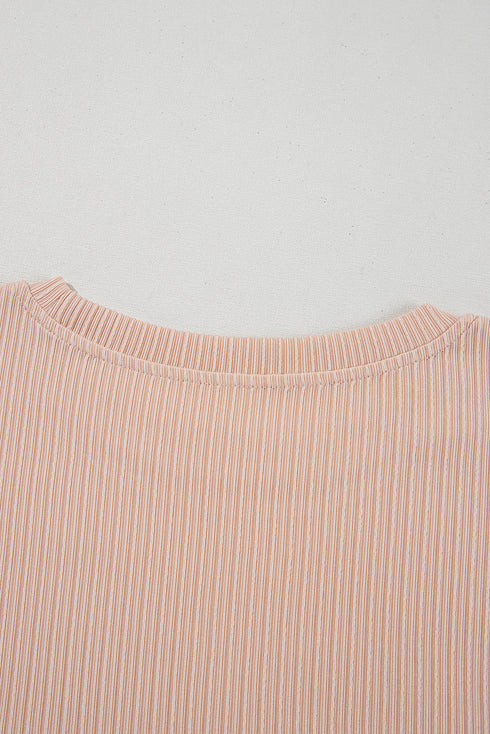 Essential Ribbed Texture Round Neck Short Sleeve Knit Comfort Top
