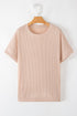 Essential Ribbed Texture Round Neck Short Sleeve Knit Comfort Top