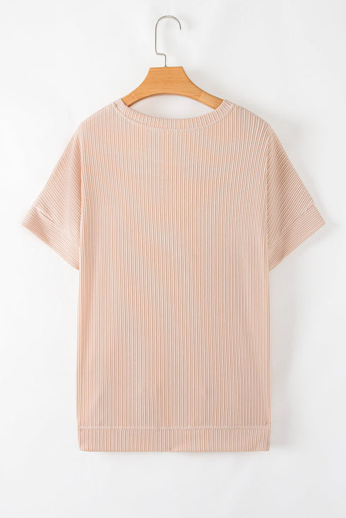 Essential Ribbed Texture Round Neck Short Sleeve Knit Comfort Top