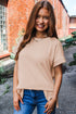 Essential Ribbed Texture Round Neck Short Sleeve Knit Comfort Top