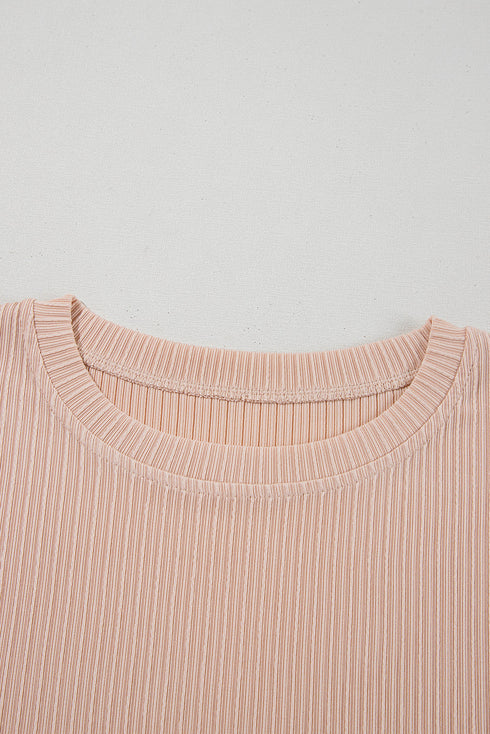 Essential Ribbed Texture Round Neck Short Sleeve Knit Comfort Top