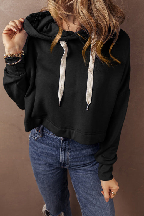 Essential Wide Cord Cropped Pullover Hoodie