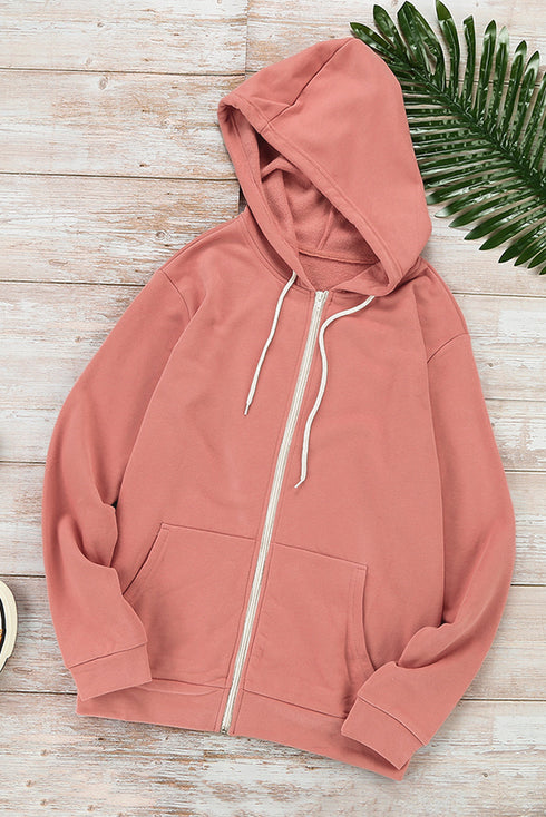 Essential Zip Front Drawstring Pocketed Hoodie