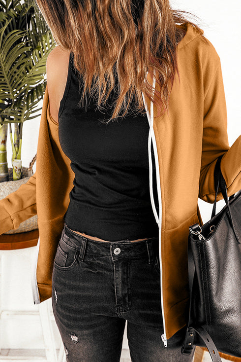 Essential Zip Front Drawstring Pocketed Hoodie