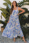 Ethereal Bloom Print Adjustable Strap Tiered Ruffle Maxi Dress