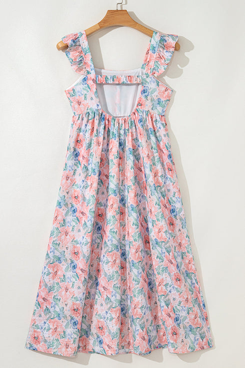 Ethereal Garden Bloom Square Neck Flutter Sleeve Backless A Line Maxi Dress