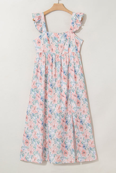 Ethereal Garden Bloom Square Neck Flutter Sleeve Backless A Line Maxi Dress