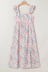 Ethereal Garden Bloom Square Neck Flutter Sleeve Backless A Line Maxi Dress