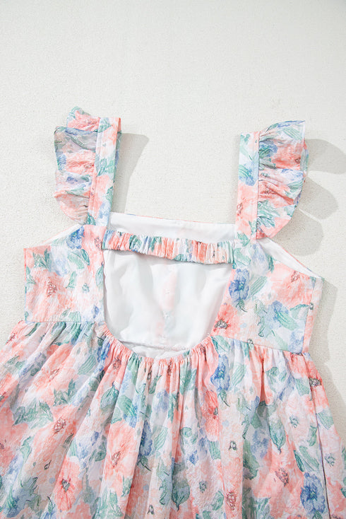Ethereal Garden Bloom Square Neck Flutter Sleeve Backless A Line Maxi Dress