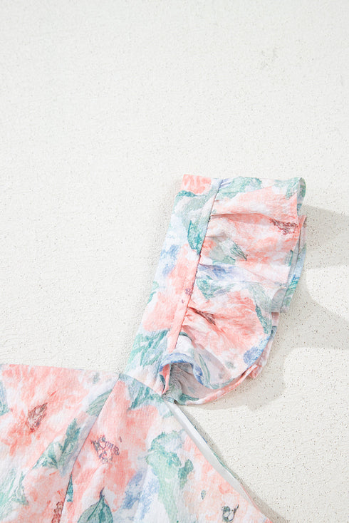 Ethereal Garden Bloom Square Neck Flutter Sleeve Backless A Line Maxi Dress