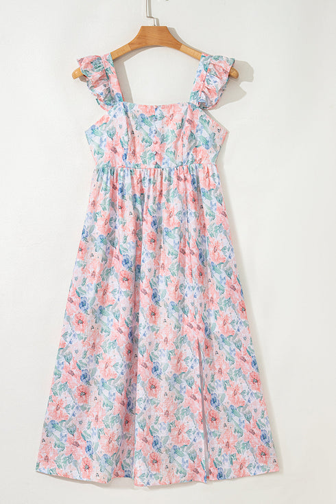 Ethereal Garden Bloom Square Neck Flutter Sleeve Backless A Line Maxi Dress