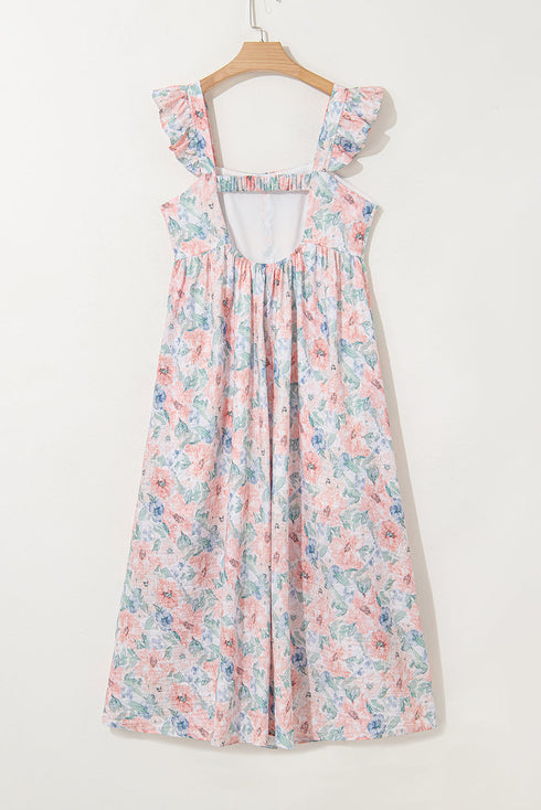 Ethereal Garden Bloom Square Neck Flutter Sleeve Backless A Line Maxi Dress