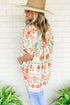 Ethnic Floral Print Rolled Sleeve Babydoll Top