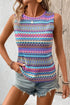 Ethnic Wavy Pattern Round Neck Sleeveless Top