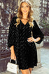 Evening Grace Textured V-Neck Balloon Sleeve Velvet Mini Dress