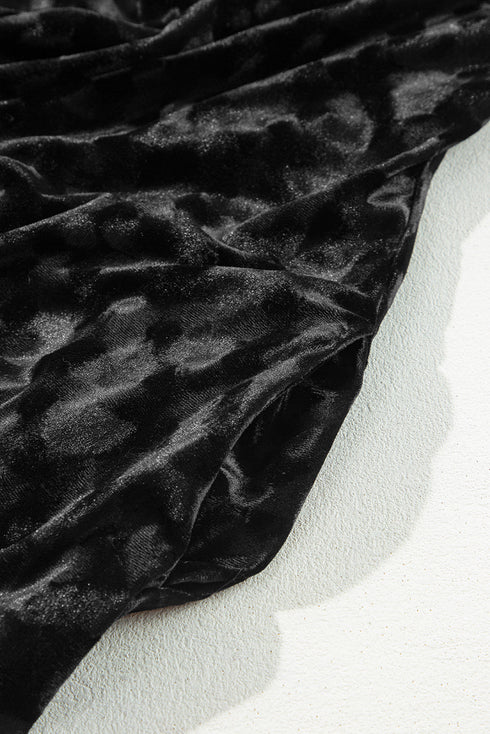 Evening Grace Textured V-Neck Balloon Sleeve Velvet Mini Dress