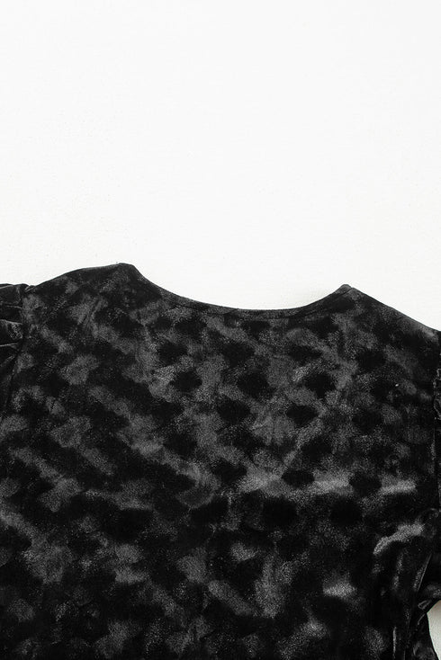 Evening Grace Textured V-Neck Balloon Sleeve Velvet Mini Dress