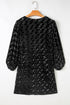 Evening Grace Textured V-Neck Balloon Sleeve Velvet Mini Dress