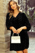 Evening Grace Textured V-Neck Balloon Sleeve Velvet Mini Dress