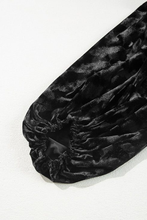 Evening Grace Textured V-Neck Balloon Sleeve Velvet Mini Dress