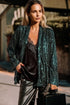 Evergreen Sequin Open Front Long Sleeve Party Top