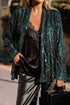 Evergreen Sequin Open Front Long Sleeve Party Top