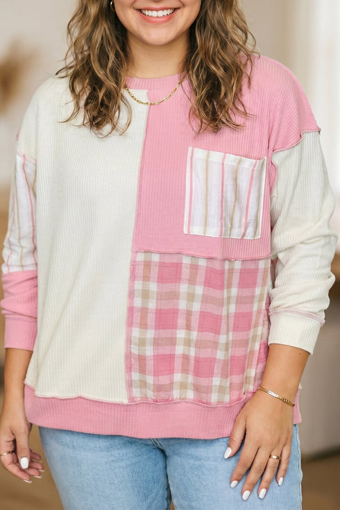 Everyday Easy Plaid Panel Long Sleeve Top
