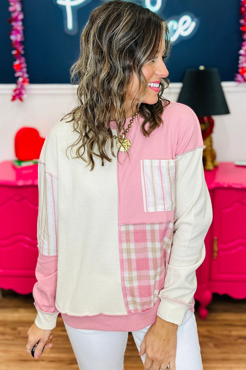 Everyday Easy Plaid Panel Long Sleeve Top